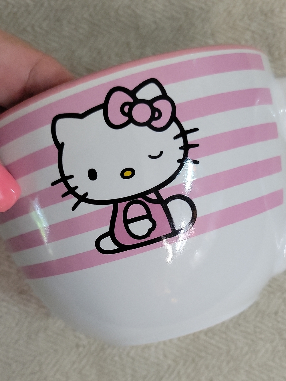 Hello Kitty XL 24 oz. Pink Striped Ceramic Mug